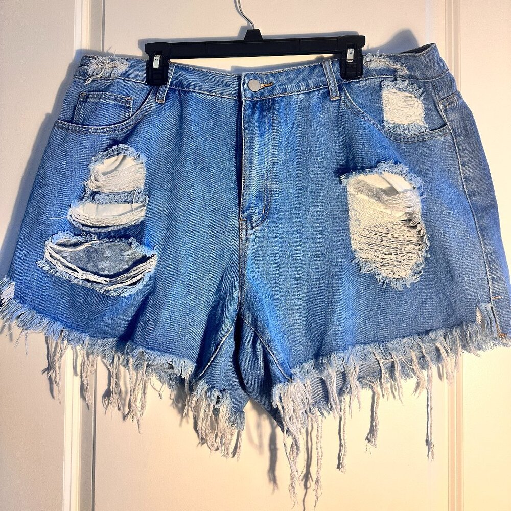 SHEIN Curved 3XL Plus Ripped Raw Cut Denim Shorts